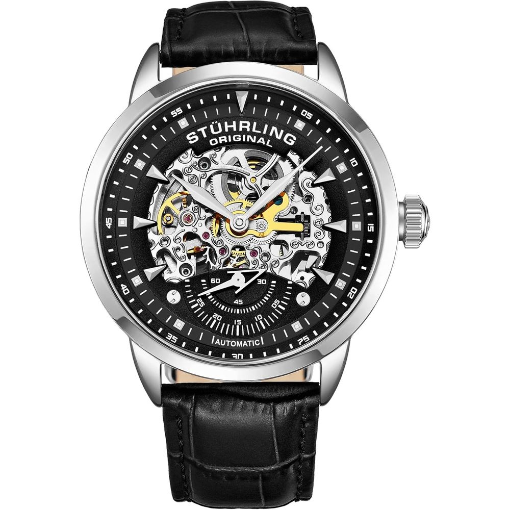 Canvas Strap Watch - Men's Automatic Skeleton Watch with Leather