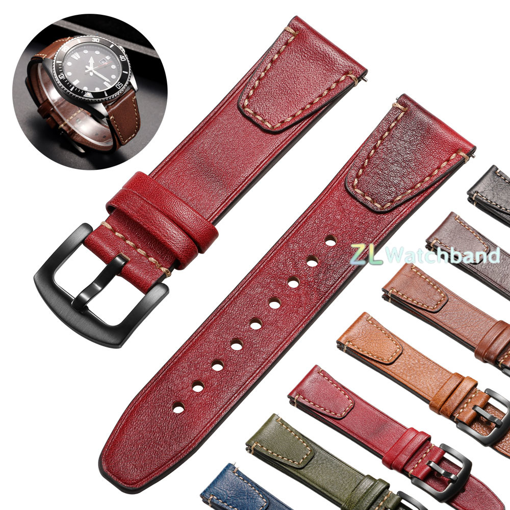 Leather Strap Quick Release - Genuine Vintage Leather Watch Strap 18mm