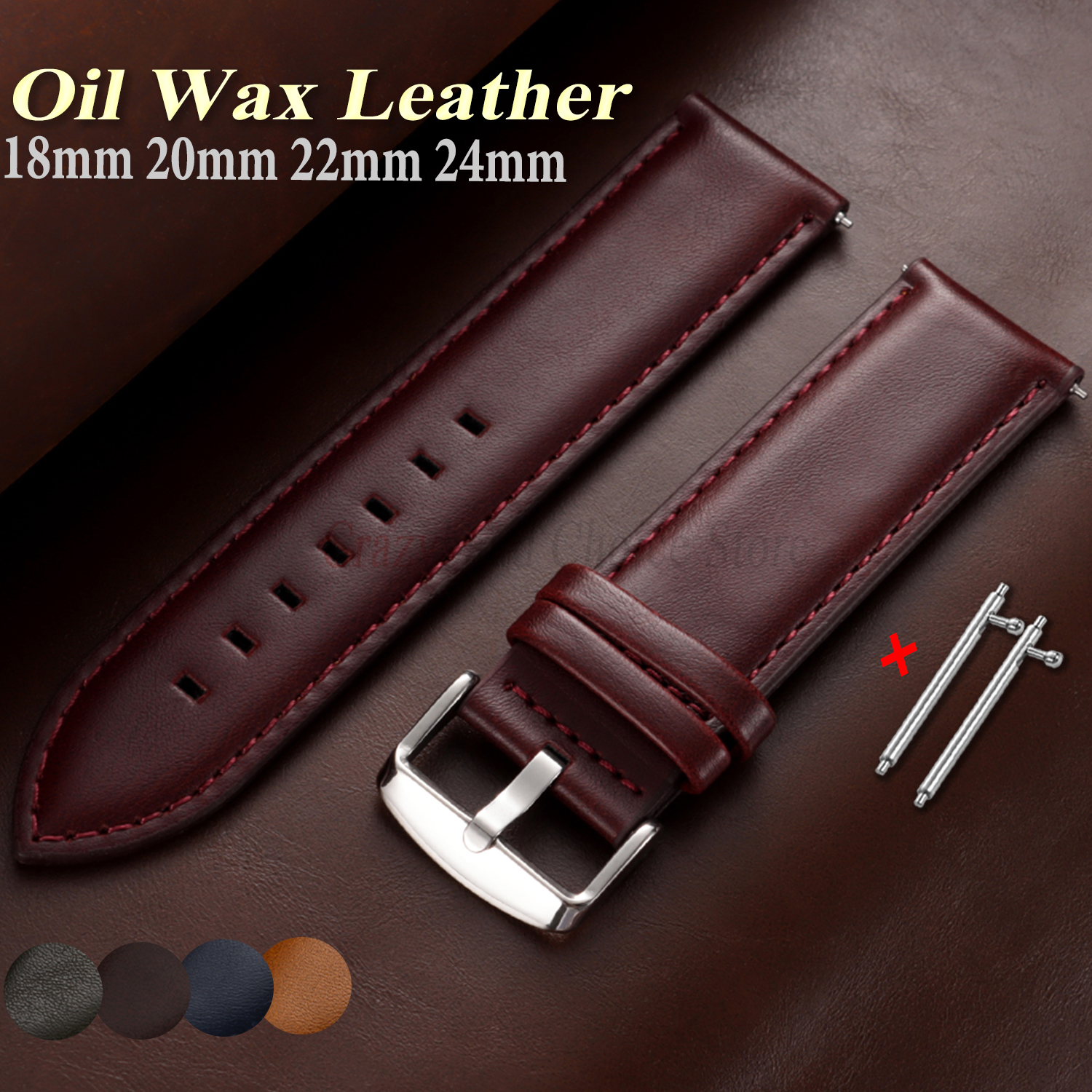 Leather Strap Quick Release - Oil Wax Cowhide Watch Band 18mm20mm22mm