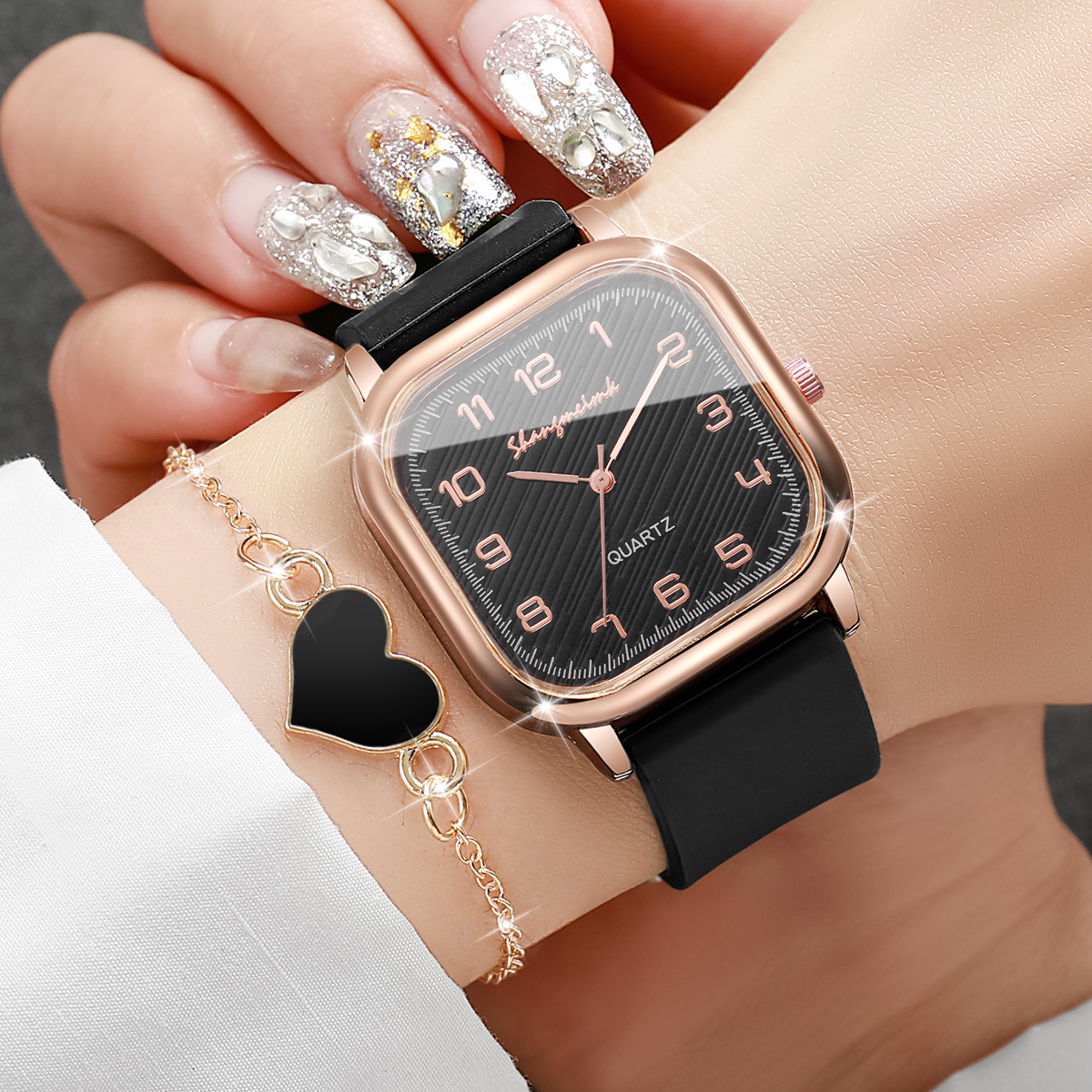 2PCS/Set Fashion Square Women  - Silicone Band Women บทวิจารณ์และราคา
