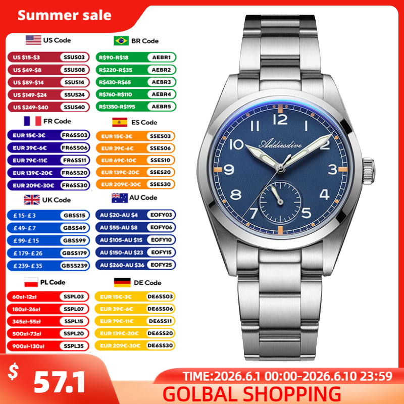 ADDIESDIVE 36mm Men's Quartz W - Stainless Bracelet Diver บทวิจารณ์และราคา