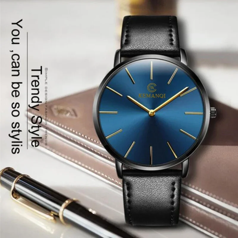 Fashion Ultra Thin Men's Quart - Leather Watch Band Men บทวิจารณ์และราคา