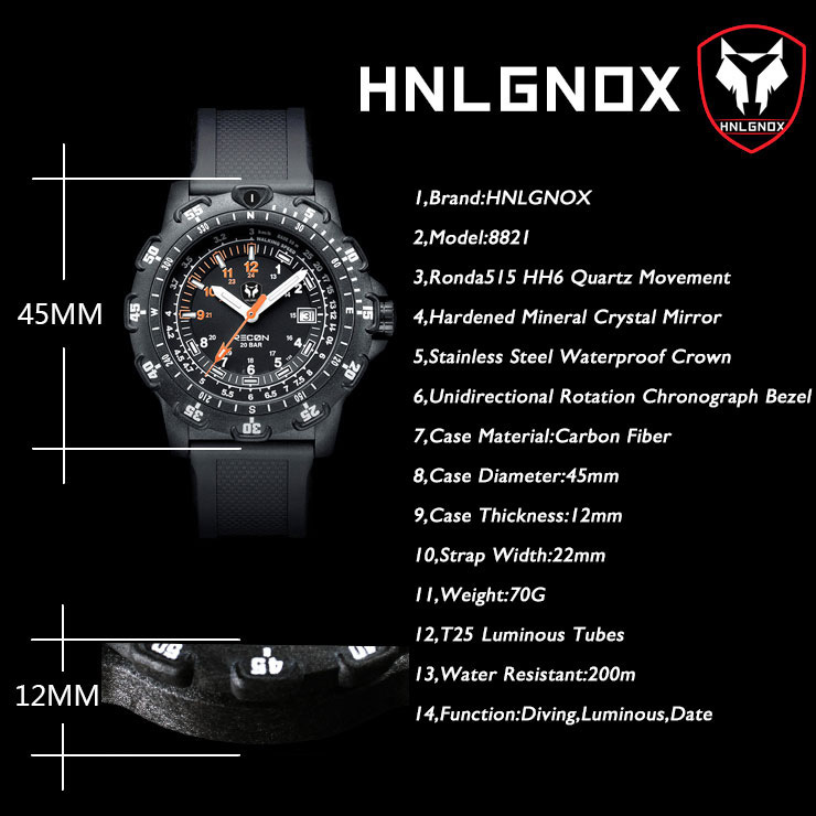 Hnlgnox Mens Pilot Watches Spo - Rubber Strap Diver บทวิจารณ์และราคา