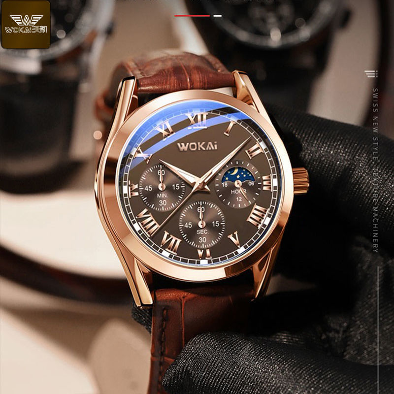 WOKAI Fashion Casual Business  - Leather Watch Band Men บทวิจารณ์และราคา