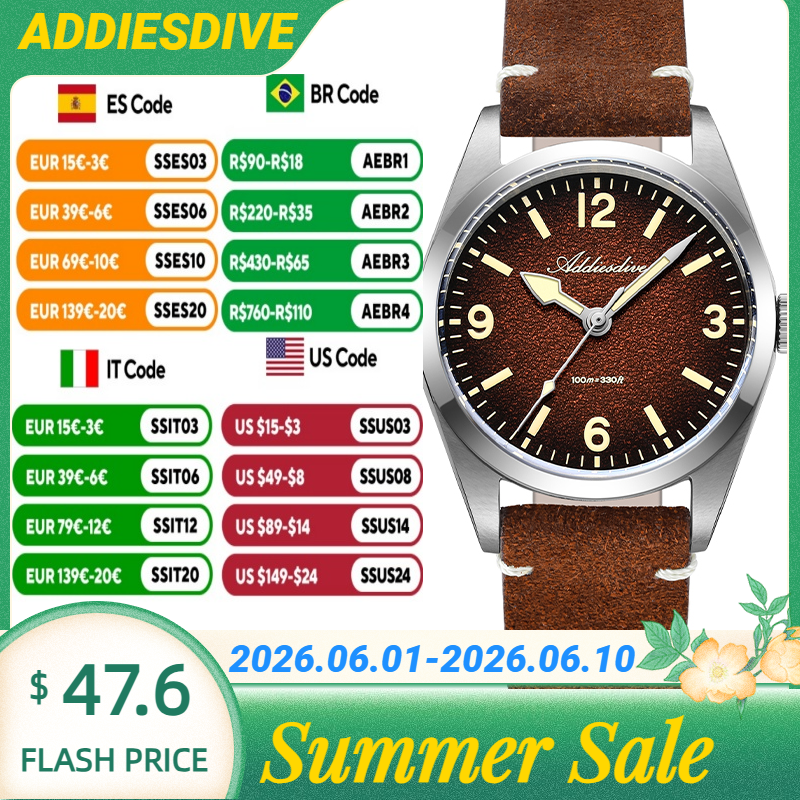 ADDIESDIVE Japan 2035 Super Lu - Suede Strap Watch บทวิจารณ์และราคา