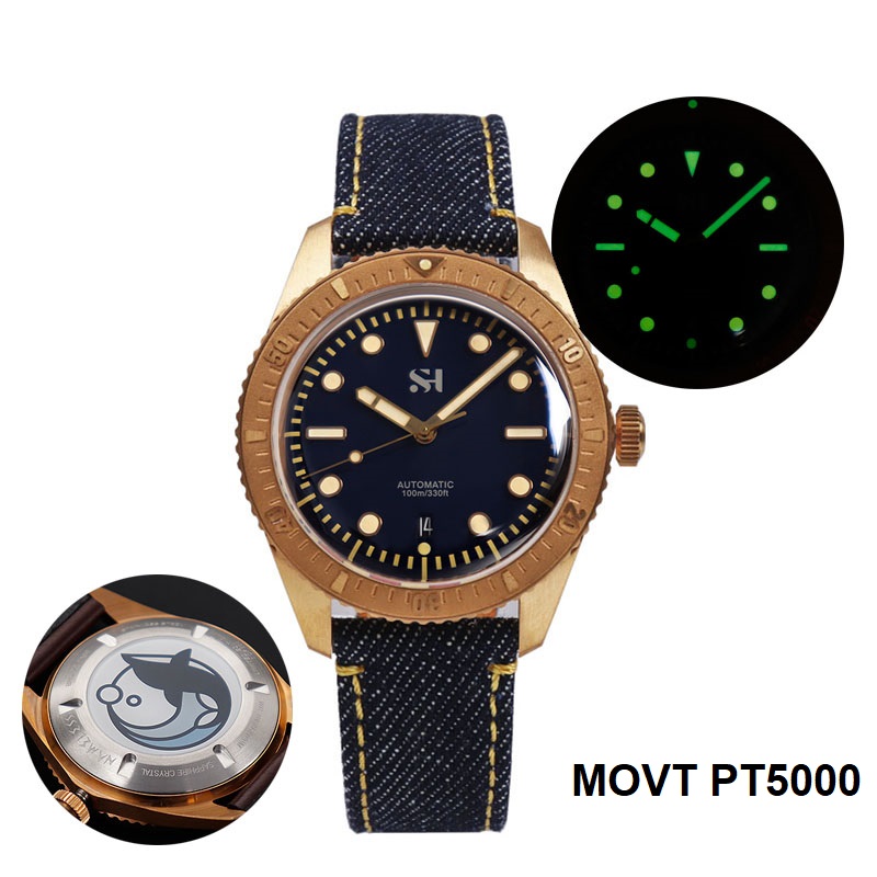 42mm Bronze Mens Watch Mechani - Canvas Strap Watch บทวิจารณ์และราคา