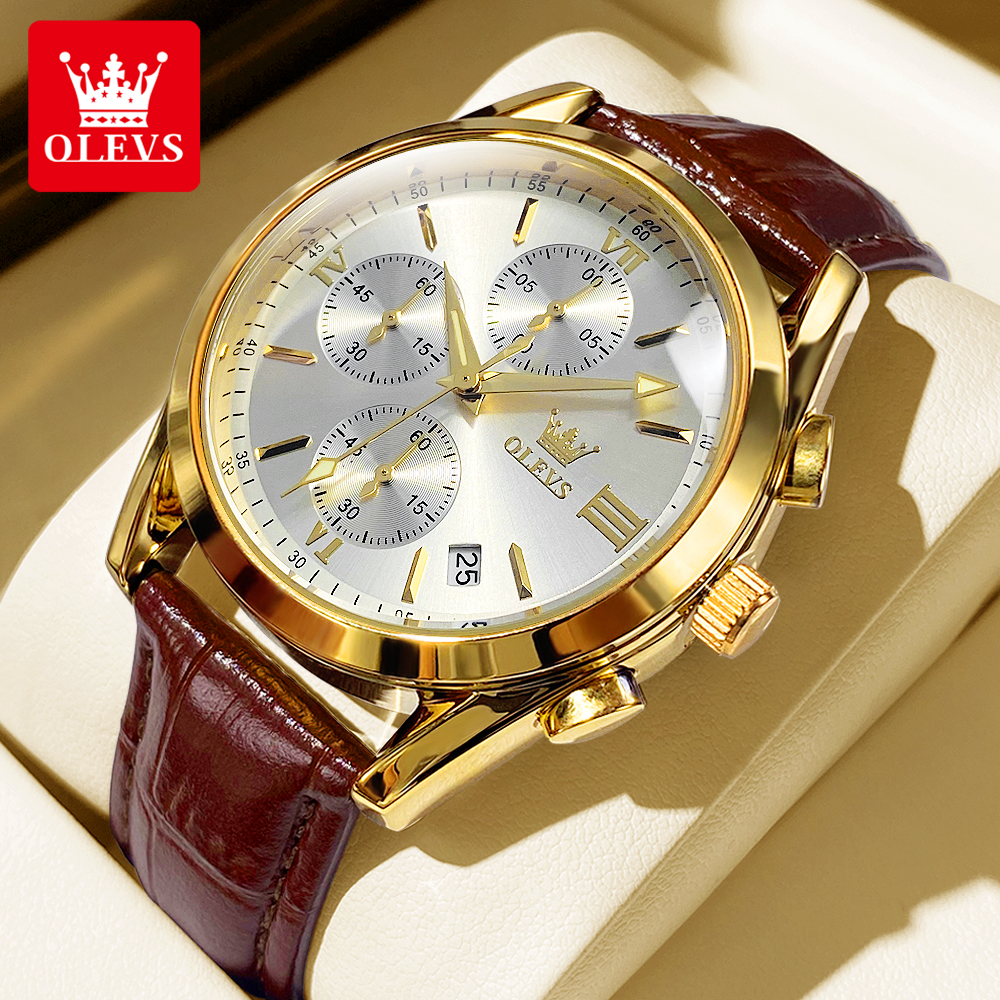 OLEVS 2872 Chronograph Men's W - Leather Watch Band Men บทวิจารณ์และราคา