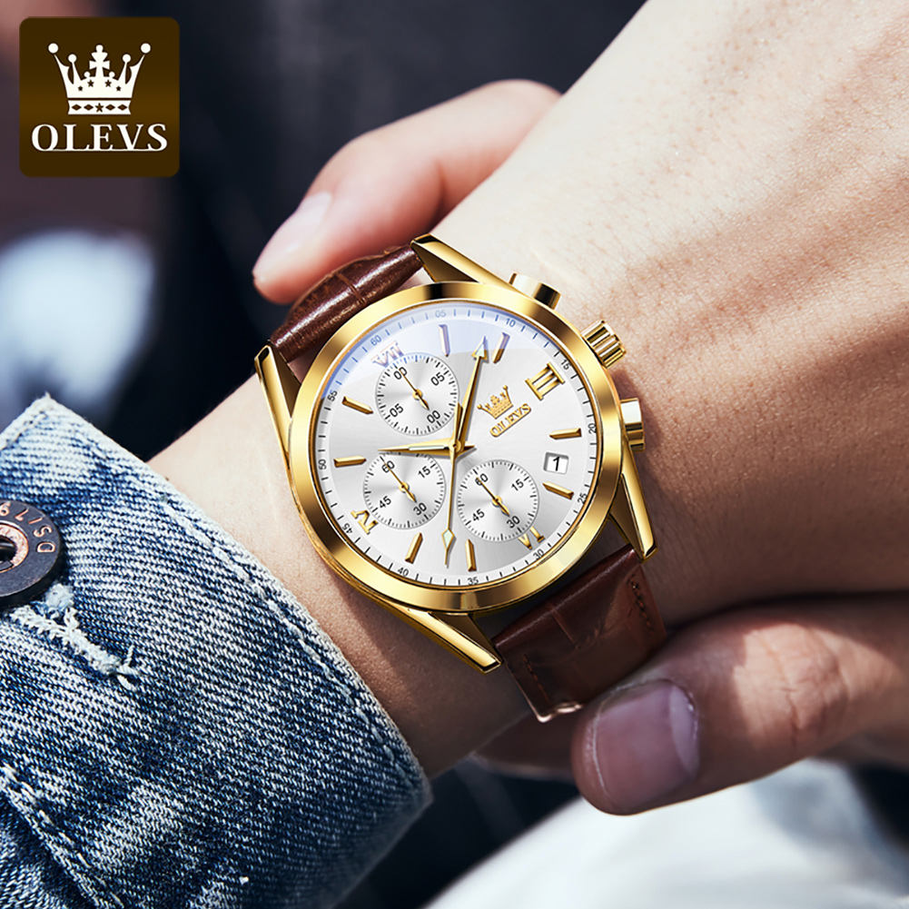OLEVS 2872 Chronograph Men's W - Leather Watch Band Men บทวิจารณ์และราคา