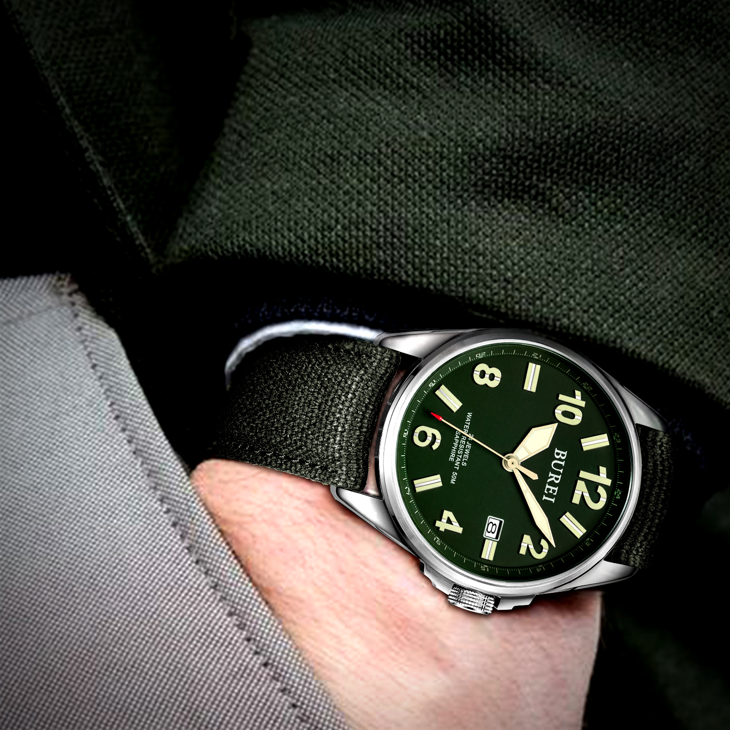 NH35 BUREI Luxury Brand Men Au - Canvas Strap Watch บทวิจารณ์และราคา