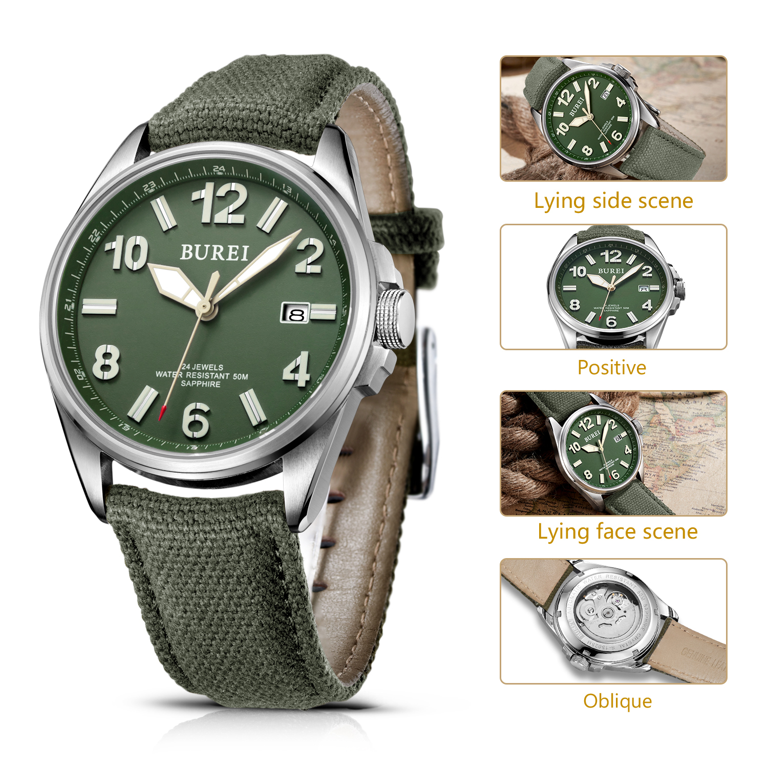 NH35 BUREI Luxury Brand Men Au - Canvas Strap Watch บทวิจารณ์และราคา